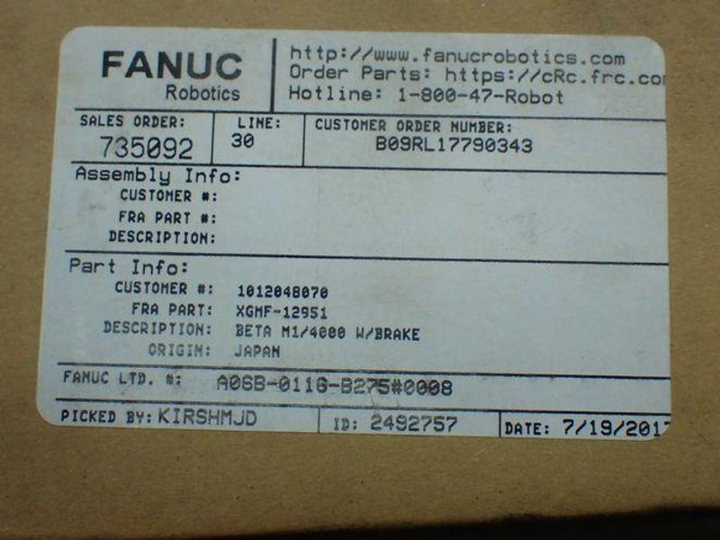FANUC 4000RPM AC SERVO MOTOR  -  A06B-0116-B275#0008