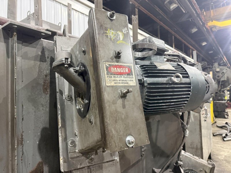 36" x 48" x 8 WHEEL PANGBORN ROTOBLAST PASS THROUGH HANGING CONVEYOR SHOT BLAST MACHINE: YOBRO #24717