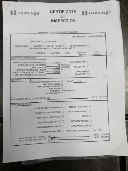 HARDINGE LP210  CNC Rotary Table FANUC 2018’ #7133