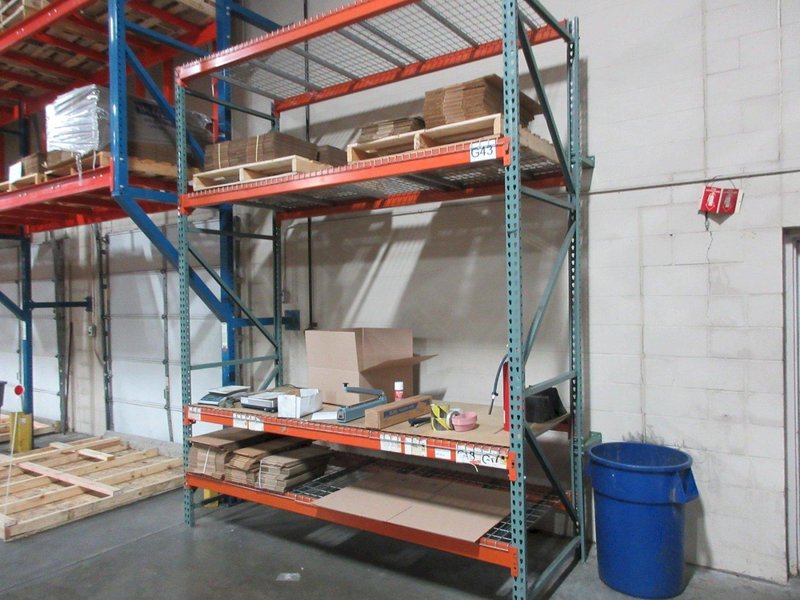 Pallet Racking, Tear Drop Style (2) 12'x42" Uprights, (4) 9' Shelves with Wire Decking, *No Contents*- Auction Item