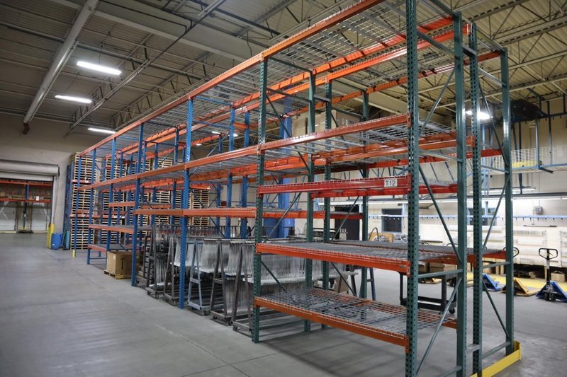 Pallet Racking (2) Bays Back-to-Back: (14) 14'H x 42" Uprights, Teardrop Style, (41) 8' Shelves, Wire Decking - NO CONTENTS- Auction Item