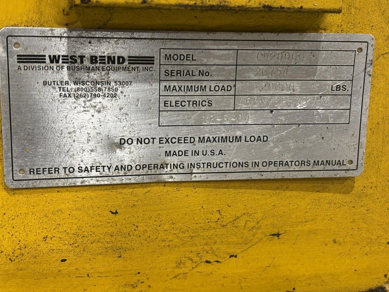 10 TON X 60&quot; X 48&quot; WEST BEND MODEL #CR2000 MOTORIZED COIL UPENDER FLIP ROTATOR: STOCK #22722