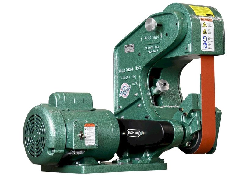 1 - NEW BURR KING 2 X 48 THREE WHEEL BELT GRINDER, MODEL #: 482