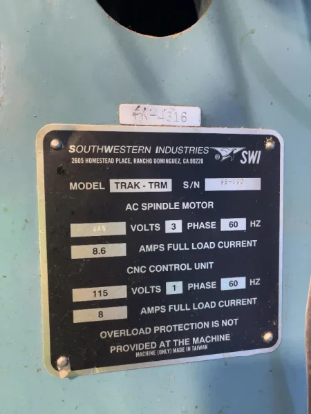 SWI 50” X 10” CNC VERTICAL MILL  -  TRAK-TRM