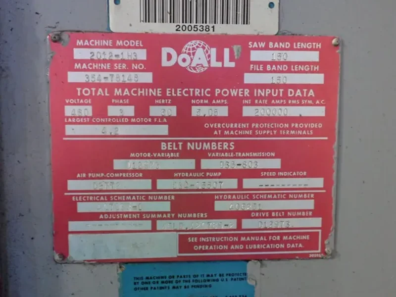 Doall 31" X 24" Vertical Band Saw - 2012-1h3