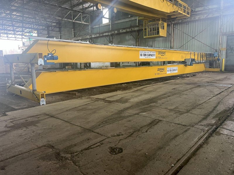10 TON X 67'-4" SPAN DEMAG TOP RUNNING SINGLE GIRDER BRIDGE CRANE: STOCK #18203