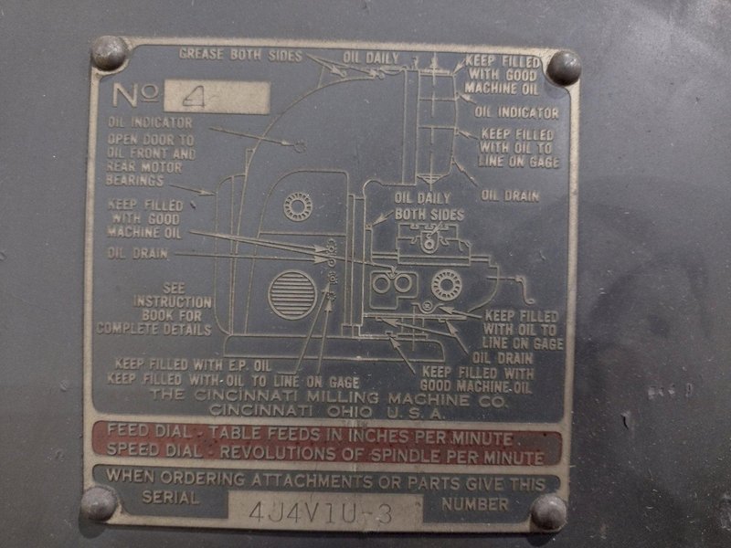 CINCINNATI NO. 4 VERTICAL MILLING MACHINE: YOBRO #24460