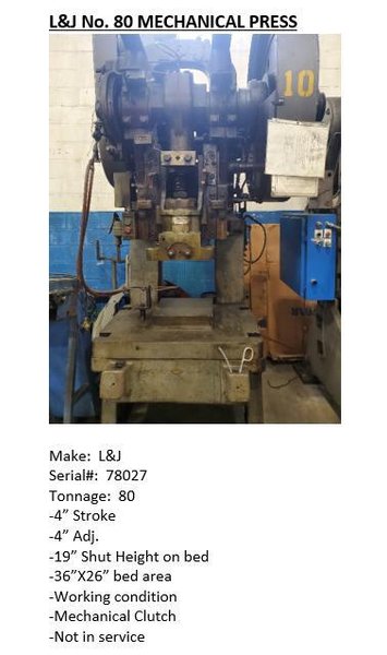 L &amp; J No.80 Mechanical Press