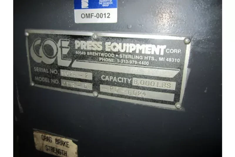 COE PRESS Double End Coil Reel And Straightener 8,000 Lbs. x 24" Wide