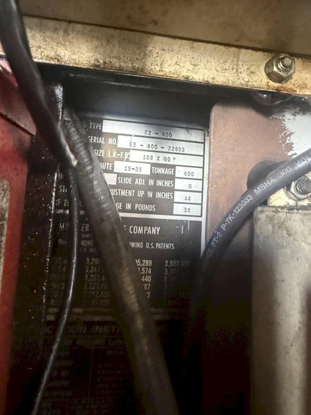 800 TON MINSTER E2-800-108-60 HEAVI-STAMPER STRAIGHT SIDE DOUBLE CRANK PRESS. STOCK #0430926