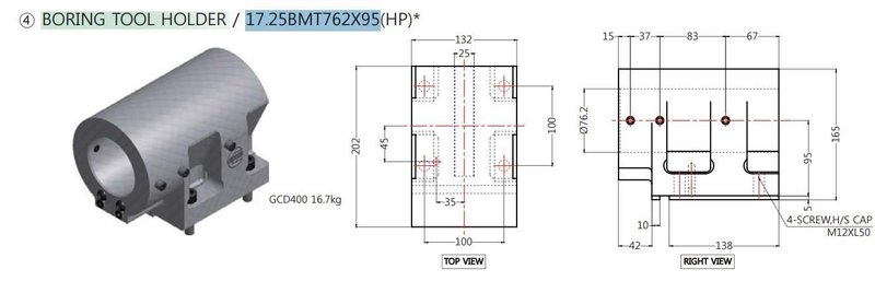EWS 17.25BMT762X95(IN) Used CNC BMT85 3" Boring Bar Holder | 100mm x 100mm | 76.2mm Hole