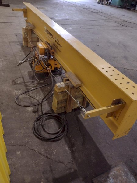 2 TON x 12&#039; GORBEL TENSION STAND JIB CRANE WITH 2 TON HARRINGTON HOIST &amp; POWER TROLLEY: STOCK #18873