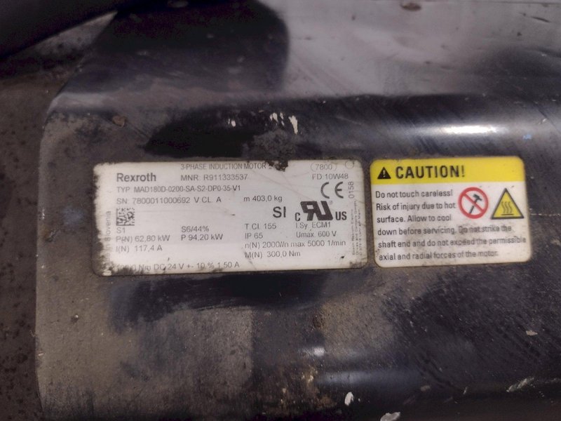 85 HP (62.8 kW) REXROTH 3 PHASE 600v INDUCTION MOTOR,  TYPE: MAD180D-0200-SA-S2-DP0-35-V1: YOBRO #25731