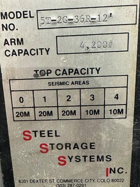 Steel Storage Systems “Spacesaver” Model 5T-2G-36R-12'’ Roll-Out Cantilever Rack System