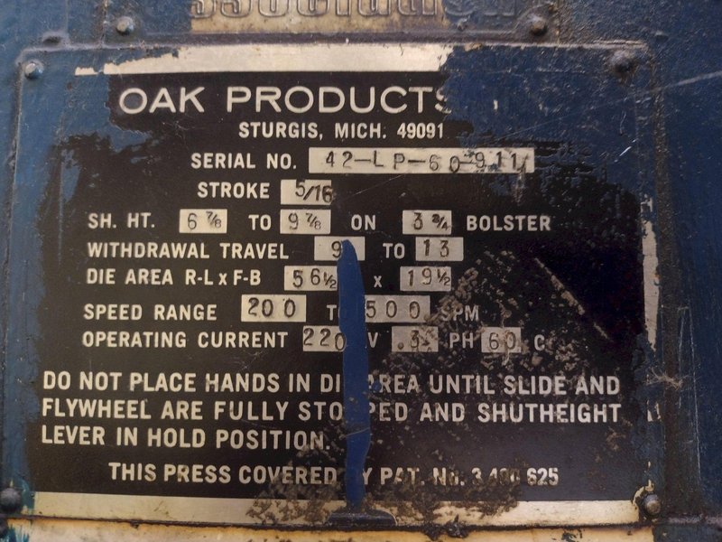 60 TON OAK HIGH SPEED FIN STAMPING PRESS: STOCK #11545