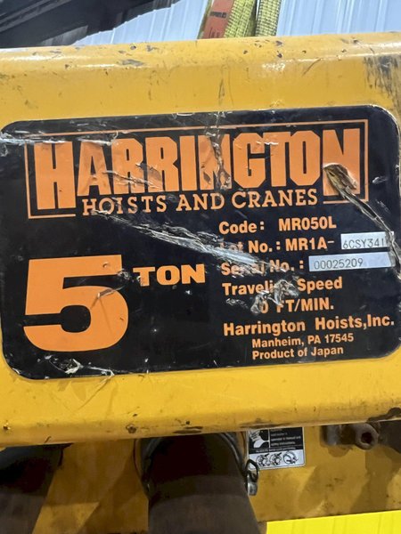 10,000 LB (5 TON) HARRINGTON MOTORIZED CHAIN HOIST W/ POWER TROLLEY: STOCK #19953