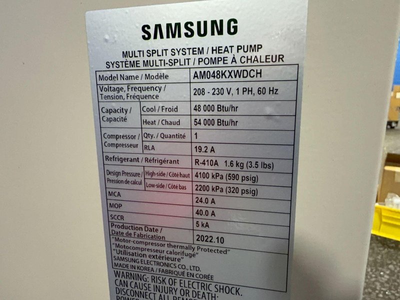 SAMSUNG 48000/54000 BTU MULTI SPLIT SYSTEM/HEAT PUMP  -  AM048KXWDCH