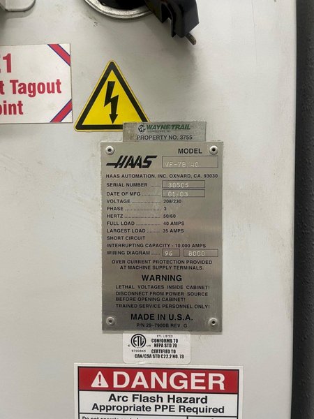 HAAS VF-7B/40 CNC Vertical Machining Center, New 2003.