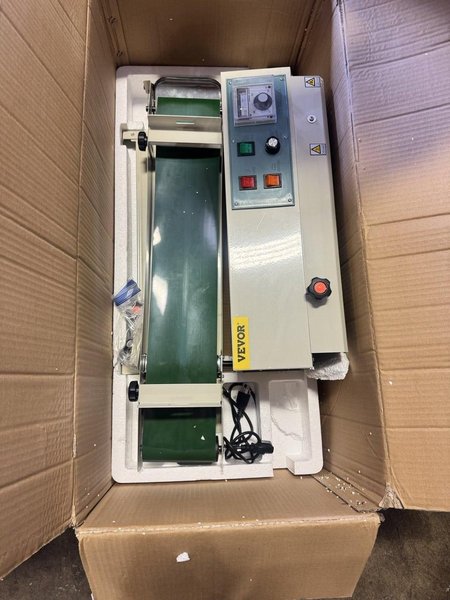 Accutek Automatic Pressure Overflow Liquid Filling Line, 2020 – 4-Head Filler, Conveyor &amp; (2) 48″ Turntables, FR-900 Continuous Band Sealing Machine