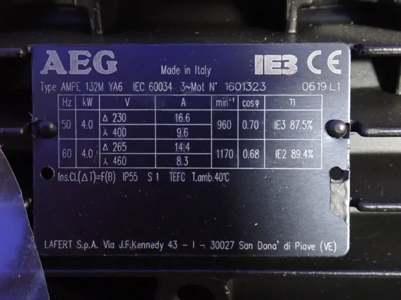 AEG 4 KW MOTOR  -  AMPE 132M YA6 IEC 60034