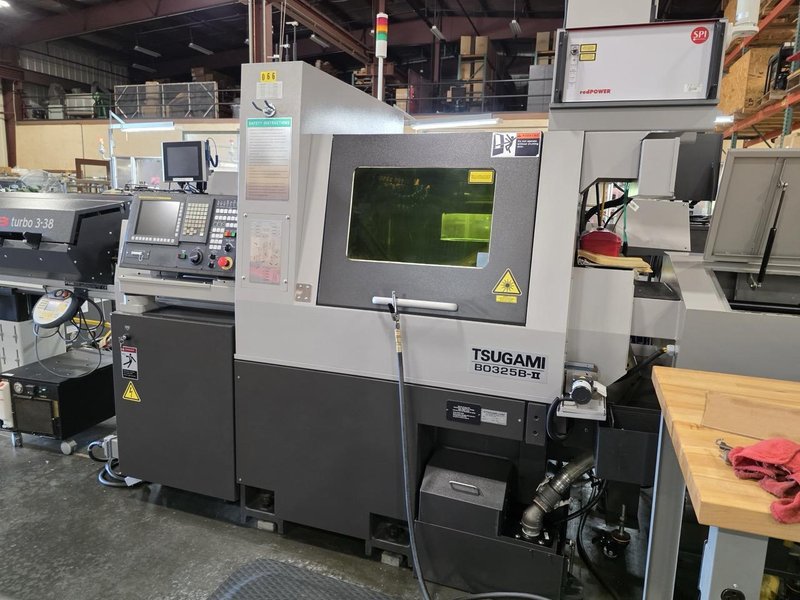 Tsugami B0325B-II CNC Swiss Lathe, 2019 – LaserSwiss Fiber Laser Integration System, Bar Feeder, Low Hours