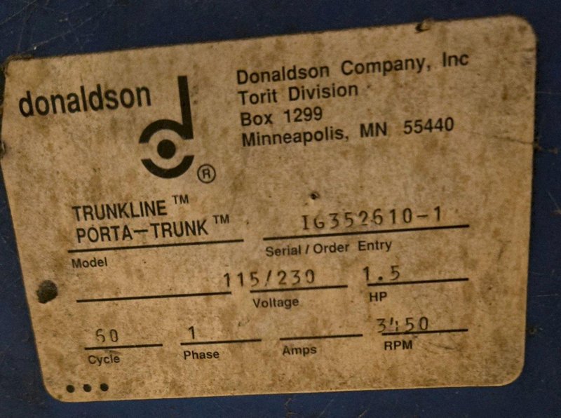 DONALDSON TORIT TRUNKLINE PORTA TRUNK Dust Collector USED