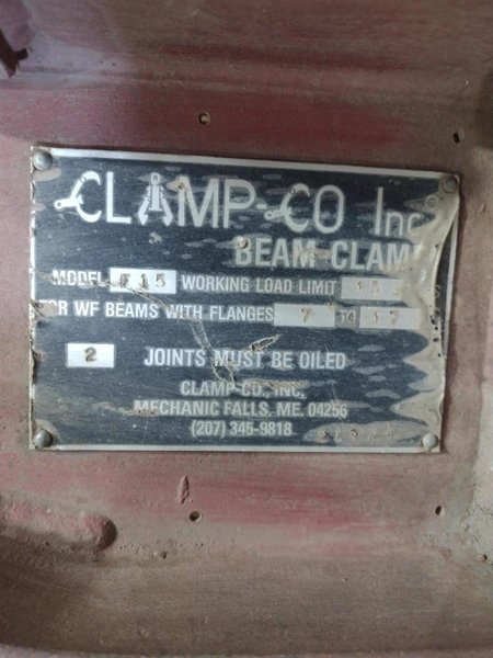 (2) 15 TON CLAMPCO MODEL F15 GIRDER WIDE FLANGE BEAM LIFTING CLAMPS: STOCK #22982