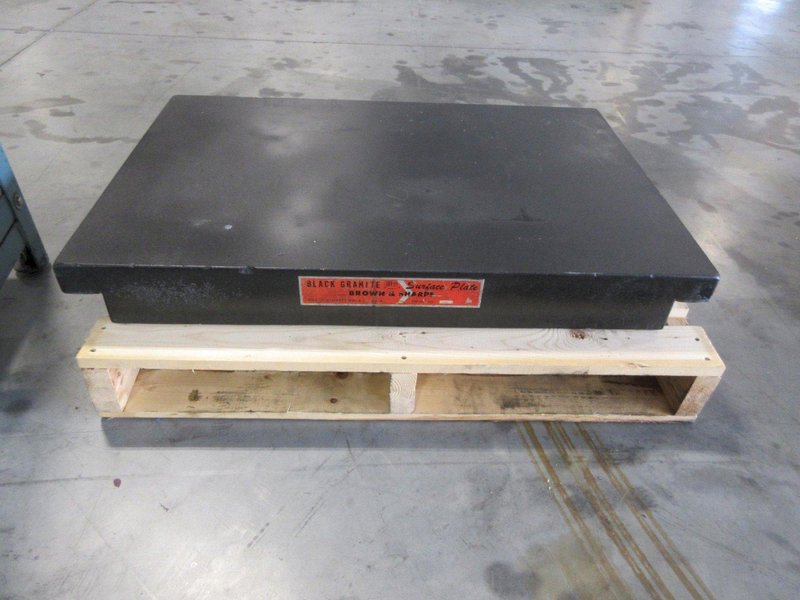 Brown &amp; Sharpe Black Granite Surface Plate, 2 Lip, with Metal Stand, 36" x 24" x 4"- Auction Item