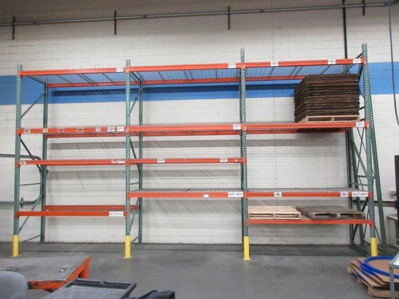 Tear Drop Style Pallet Racking, (4) Uprights 14'x42" (12) 8' Shelves, Wire Decking, *No Contents*- Auction Item