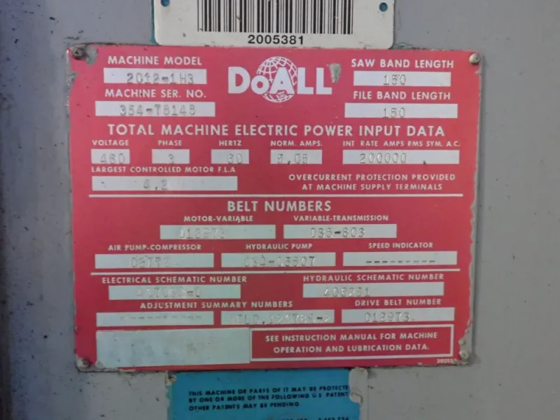 Doall 31" X 24" Vertical Band Saw - 2012-1h3