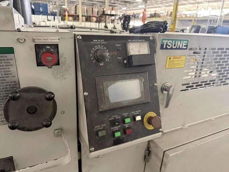 3.5" TSUNE TK5M-90-PL AUTOMATIC CNC COLD SAW W/AUTO INFEED TABLE. STOCK # 0757526
