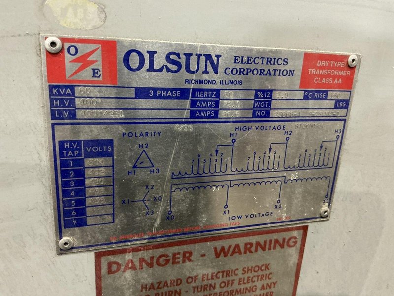 60 KVA OLSUN CLASS AA DRY TYPE TRANSFORMER: YOBRO #24590