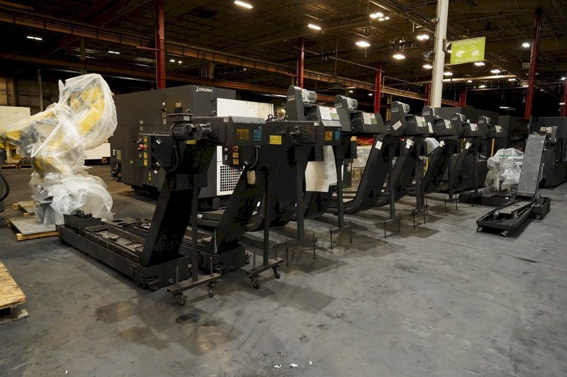 Okuma 2SP-250H Twin Spindle Twin Turret CNC Lathe, 2017 – Robot Loader, Chip Conveyor, Transformer, Inspection Reports from Gosiger