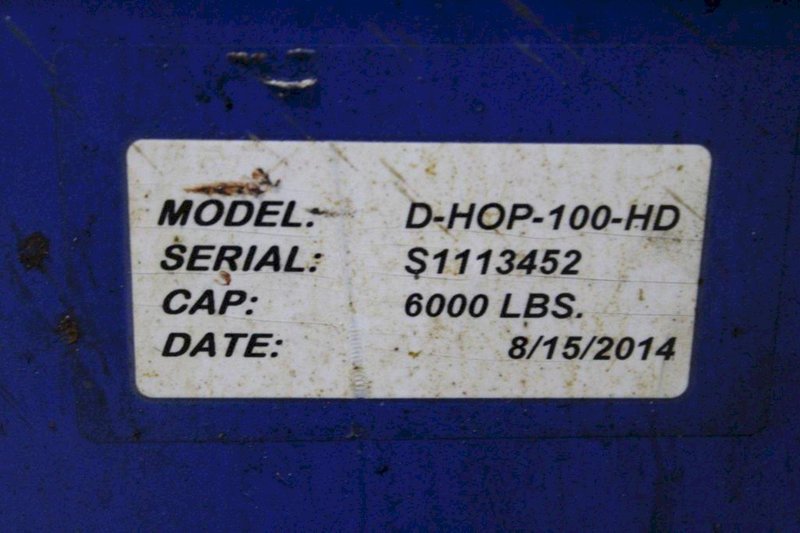 1 YARD X 6,000 LBS VESTIL MODEL #D-HOP-100-HD SELF DUMPING HOPPER: STOCK #22487