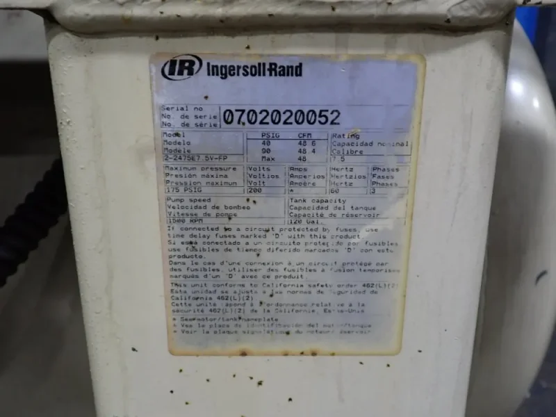 INGERSOLL RAND (2) 7.5 HP AIR COMPRESSOR  -  2-2475E7.5V-FP
