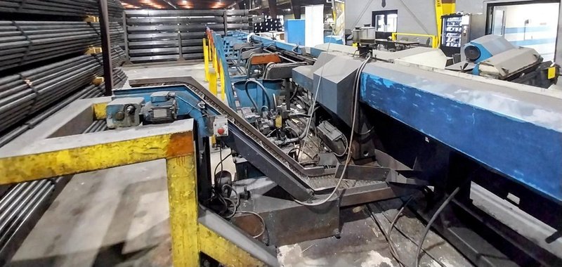 Bewo Model FCH-85-M Automatic Upstroking Circular Saw, 2006 – Bunker Loading, Brush Deburring