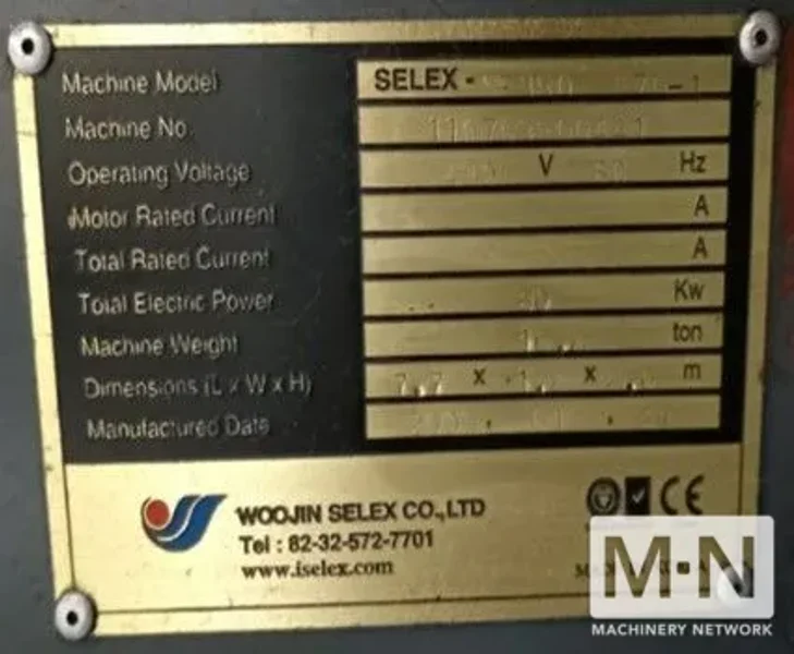 380 TON 51 OZ WOOJIN SELEX MODEL NE-380 INJECTION MOLDING MACHINE MFG 2008