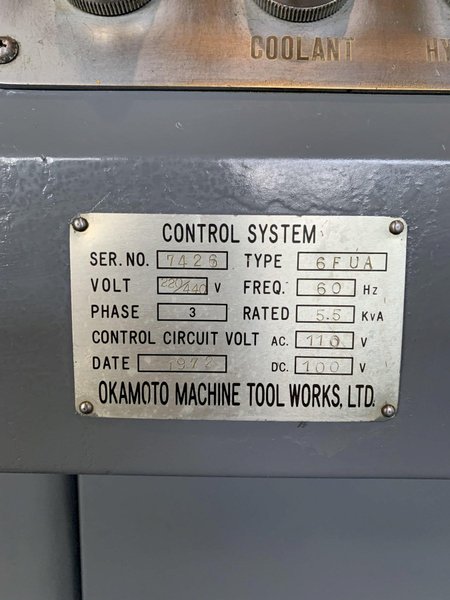 12&quot; X 24&quot; OKAMOTO ACCUGAR 124N HYDRAULIC SURFACE GRINDER. STOCK # 0743822.