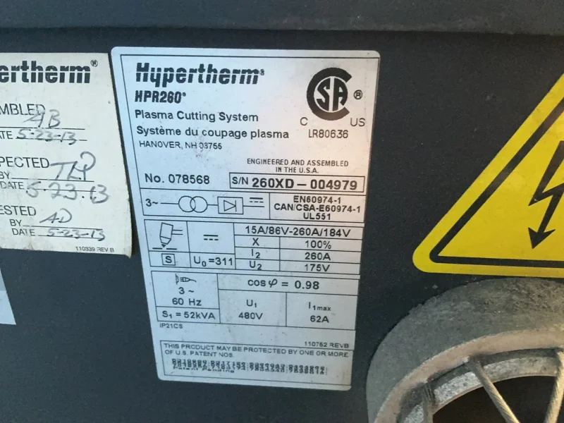HYPERTHERM 260 A PLASMA CUTTING SYSTEM  -  HPR260XD
