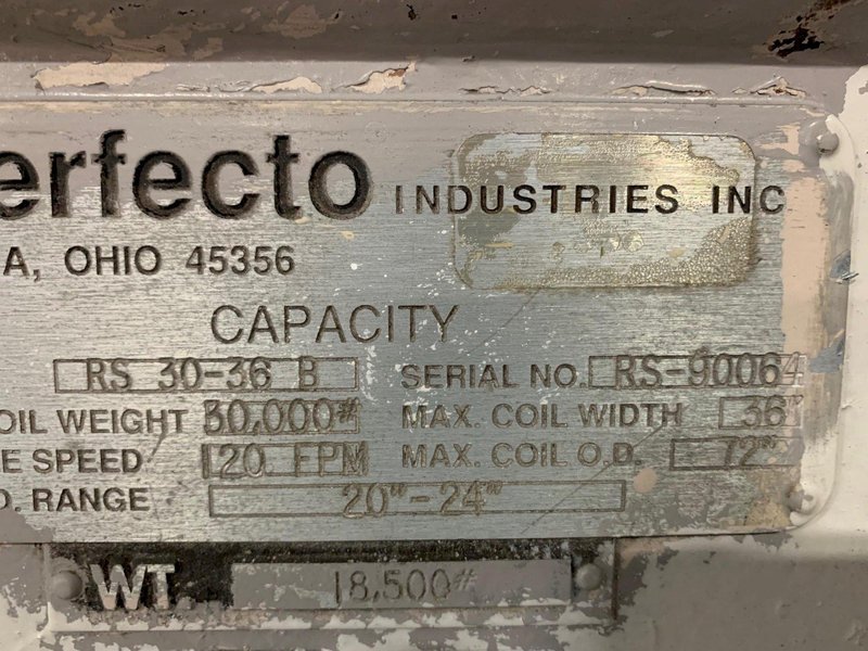 30,000 LBS X 36" PERFECTO COIL FEED LINE, COIL REEL UNCOILER &amp; STRAIGHTENER: YOBRO #24871