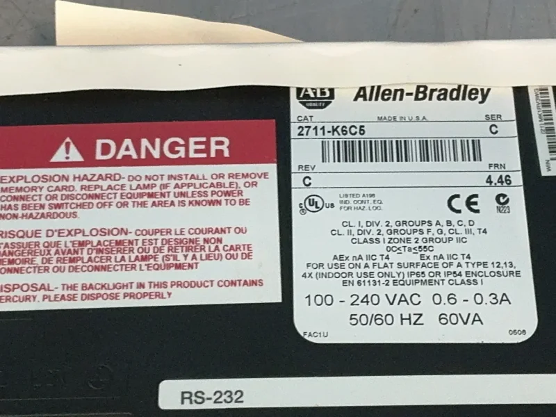 ALLEN-BRADLEY PANELVIEW 600 OPERATOR PANEL  -  2711-K6C5
