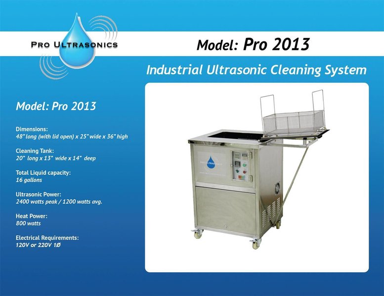 20" X 13" X 14" DEEP PRO ULTRASONICS MODEL  PRO-2013HD ULTRASONIC BASKET TYPE PARTS CLEANER: YOBRO #25973