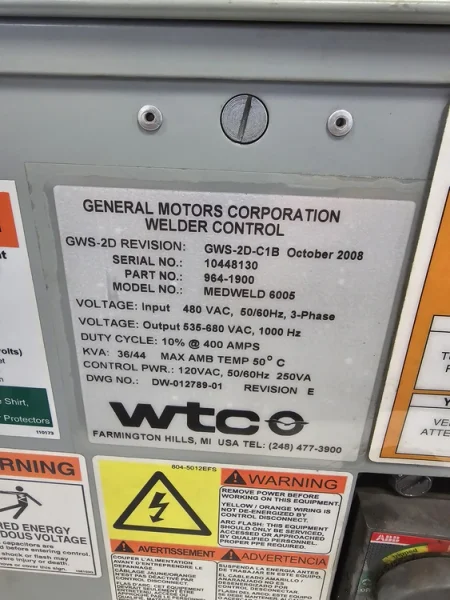 WTC MEDWELD 6005 PART# 964-1900 WELDER CONTROL REV E