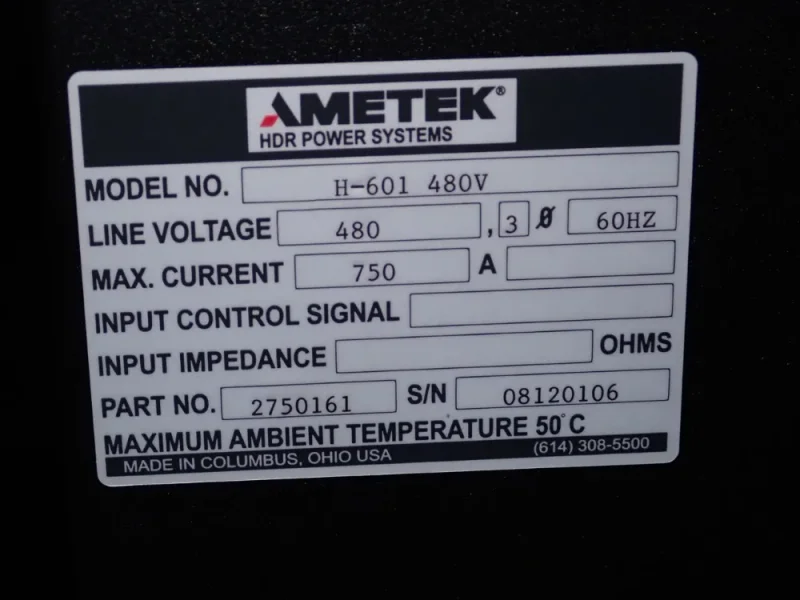 AMETEK 750 AMP PLASMA CUTTER POWER SUPPLY  -  H-601 480 V