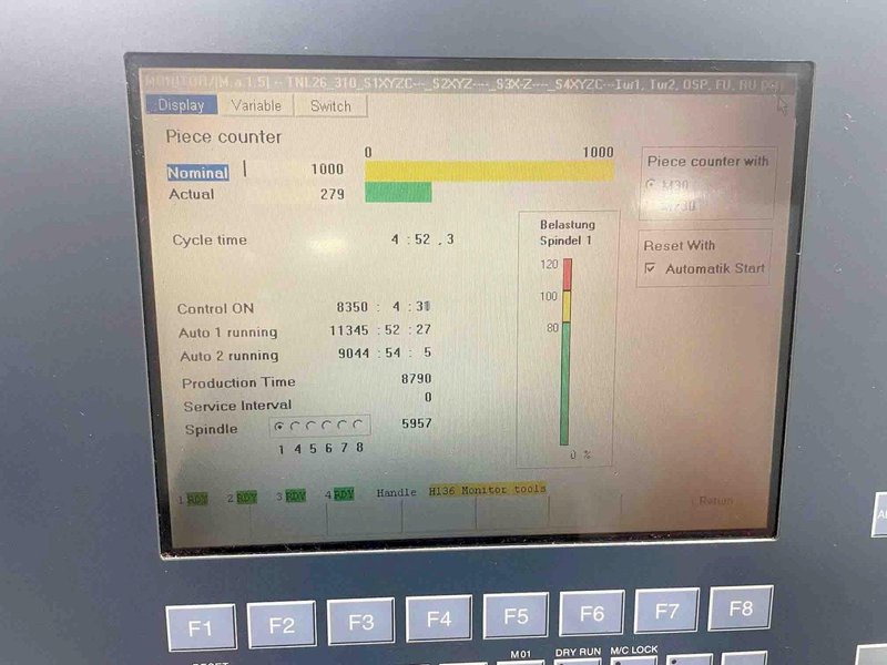 Traub TNL26 CNC Swiss Lathe, 2001- LNS Bar Feeder, Mist Collector, Conveyor, 34 Stations, Live Tools