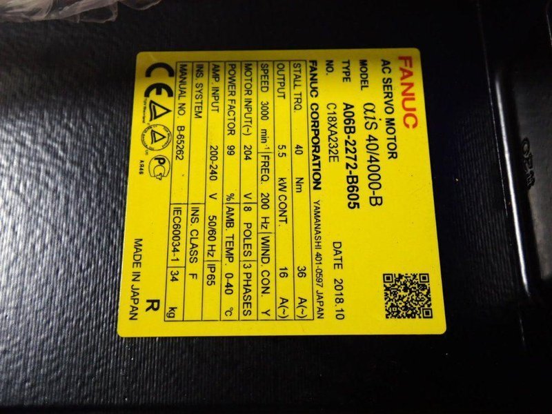 FANUC 5.5 KW SERVO MOTOR  -  A06B-2272-B605