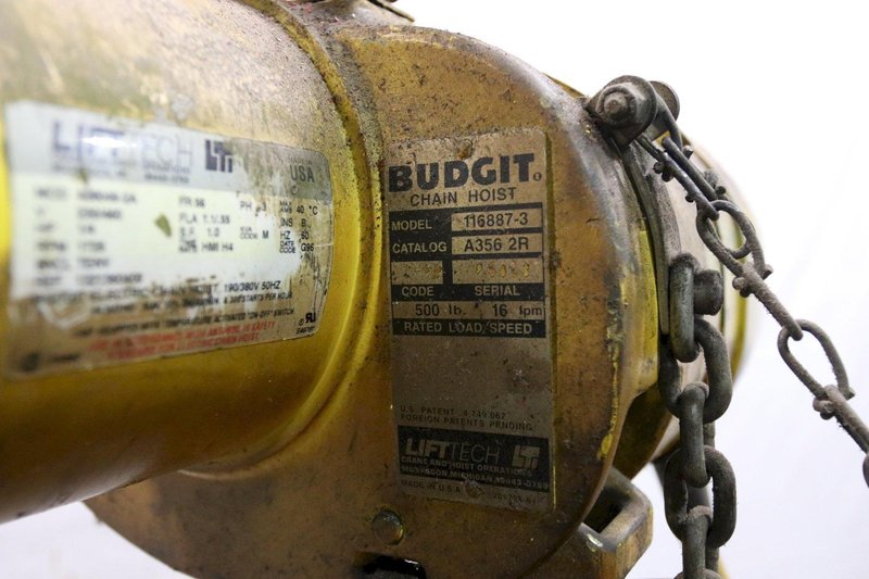 500 LB BUDGIT ELECTRIC POWERED CHAIN HOIST MODEL #116887-3: STOCK #11979