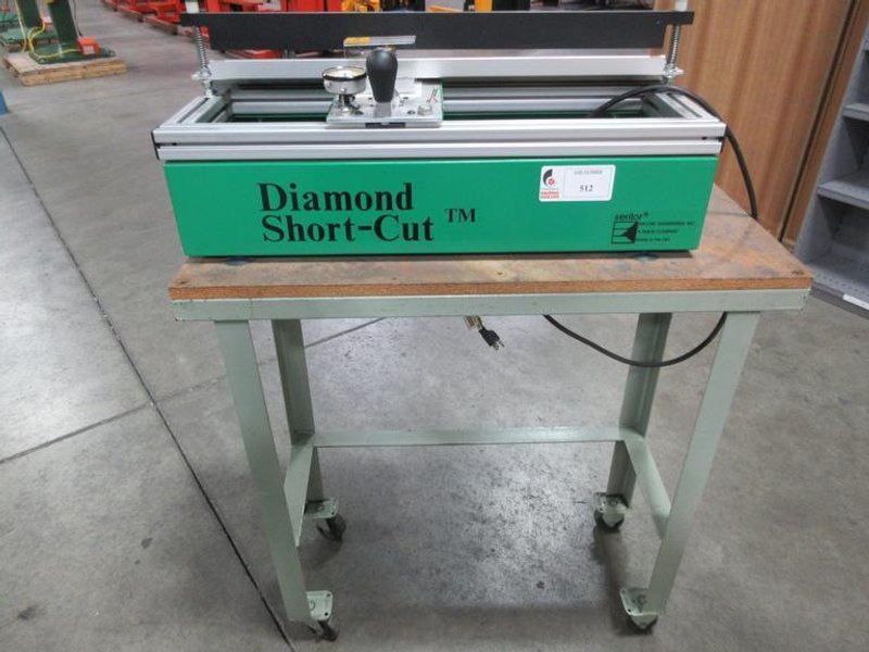 Encore Engineering Diamond Short-Cut Table Top Squeegee Sharpener, Model DSC-020 On Metal Rolling Cart- Auction Item