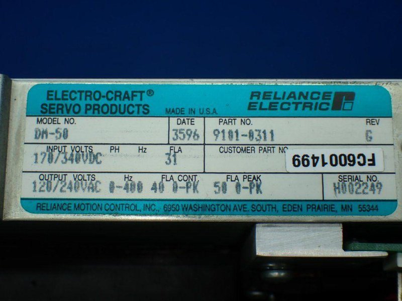 RELIANCE ELECTRIC ELECTRO-CRAFT BRU-500 DRIVE MODULE  -  9101-0311