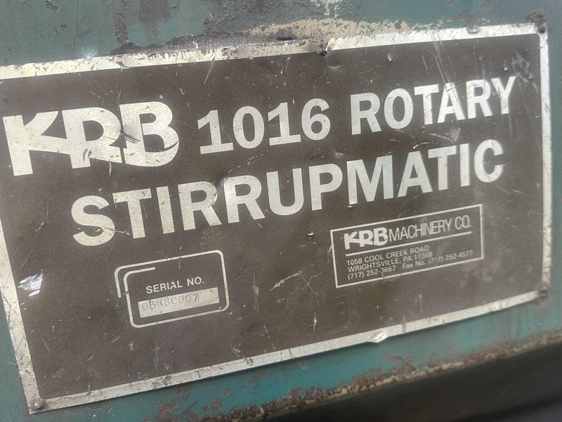 #5 (5/8&quot;) KRB MODEL #1016 ROTARY STIRRUPMATIC CNC REBAR BENDER &amp; SHEAR: STOCK #23189